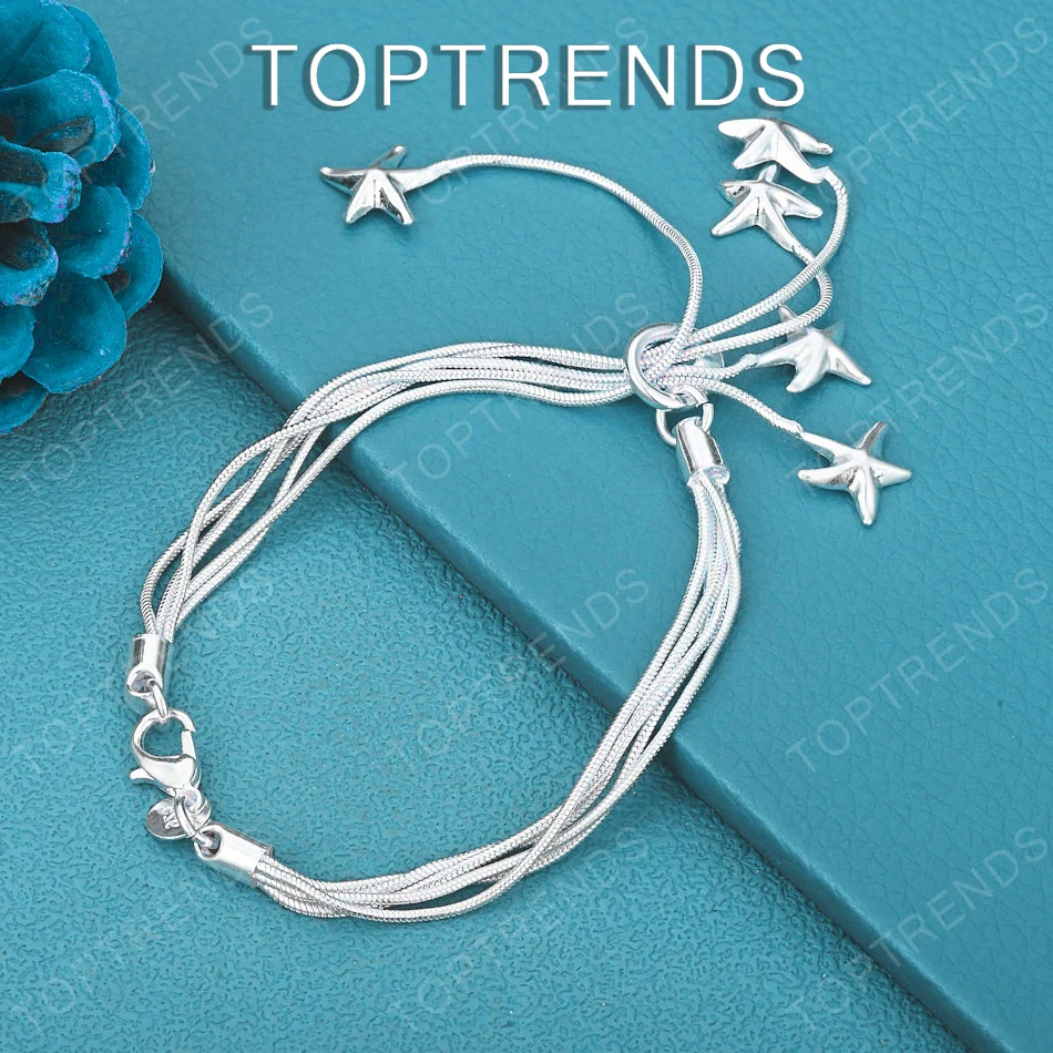 

Wholesale 925 Sterling Silver Starfish Bracelet Exquisite Cute Jewelry For Men Women Birthday Anniversary Christmas Party Gift