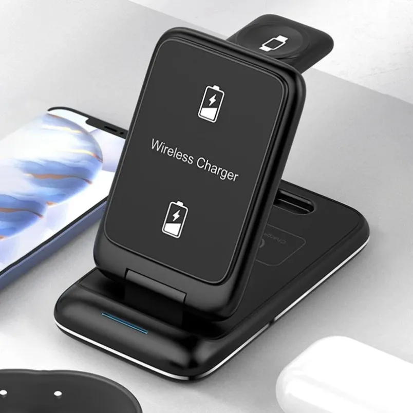 3 in 1 Foldable Wireless Charging Station 15W Fast Charger Stand Portable for iPhone Samsung Huawei Xiaomi Travel Home