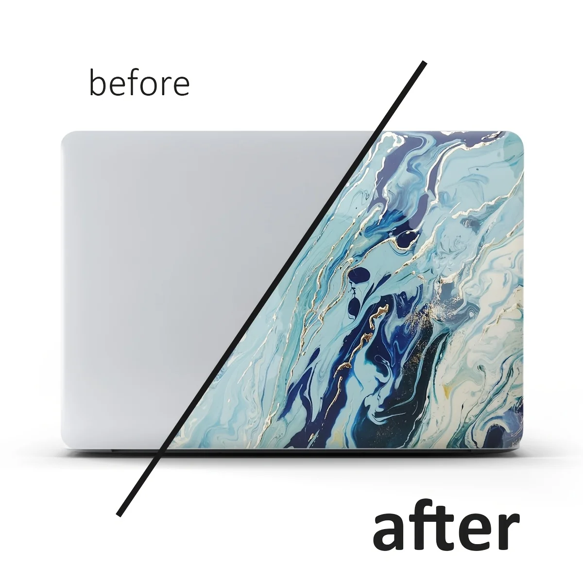 

Set of 15-inch Laptop Case - Scratch Resistant Art Sticker with Blue, Gold and White Marble Design, Compatible with HP, Dell,