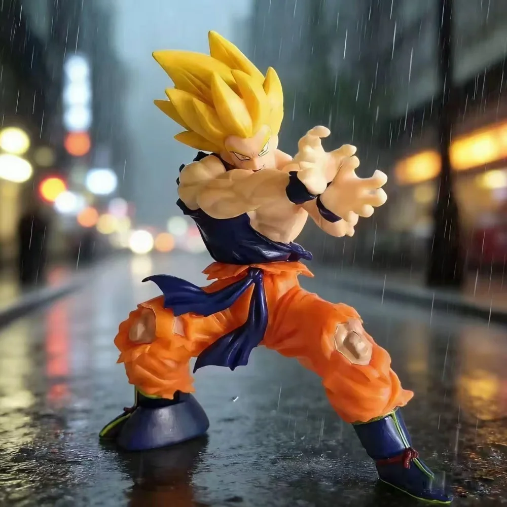 Dragon Ball Z Son Goku Anime-Figur mit Kampfschaden und Schockwelle, Manga-Statue, 15 cm PVC-Actionfigur, Sammlermodell-Spielzeug