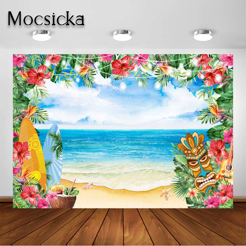 

Mocsicka Luau Beach Backdrop Summer Hawaiian Photography Background Tropical Aloha Birthday Baby Shower Party Photo Booth Decor