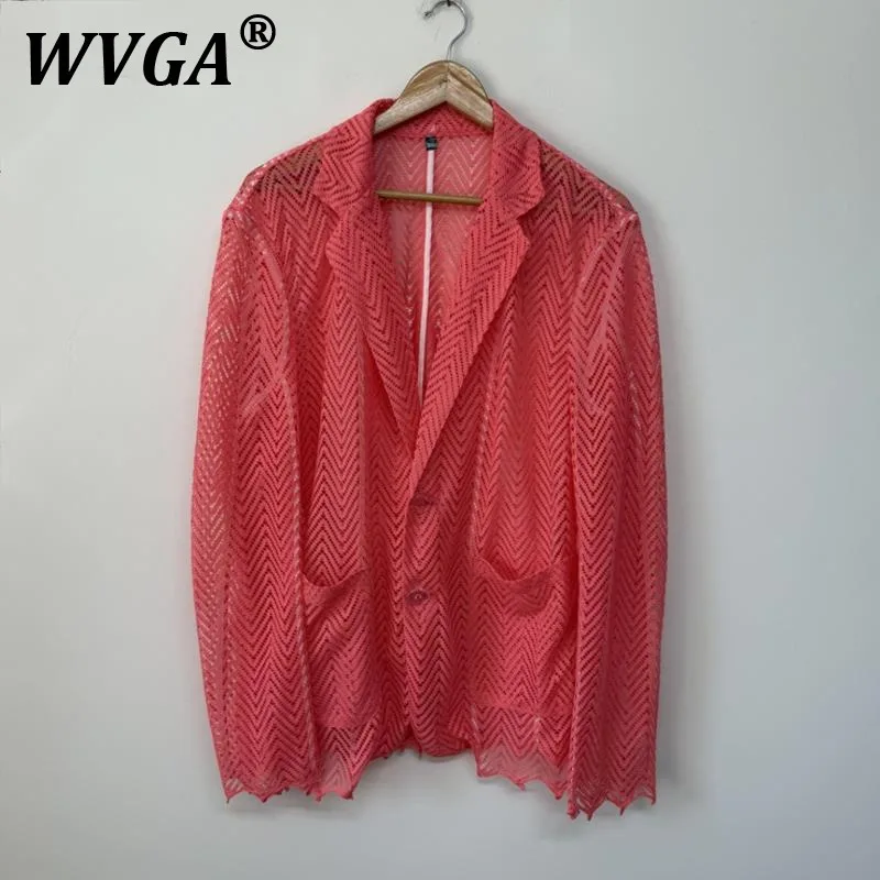 

WVGA Summer New Man Tide Lace Mesh Hollow Out Design Trendy Sunpfoor Long Sleeve Blazer Niche Chic Casual Suit Jacket Ins W10588