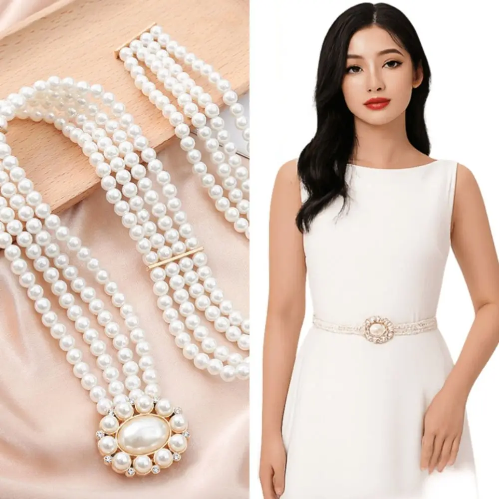Ceintures en perles blanches pour femmes, strass en cristal, chaîne de taille élégante, à la mode