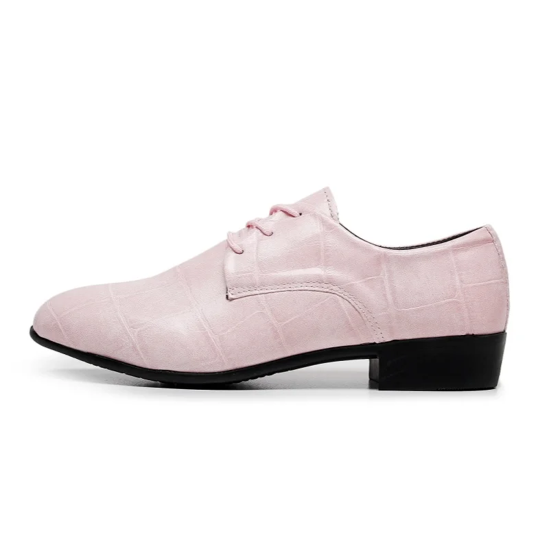 New Men's Designer Pointed Toe Pink Lace Up Wedding Derby Shoes Gentleman Business Office Flats Dress Homecoming Footwear