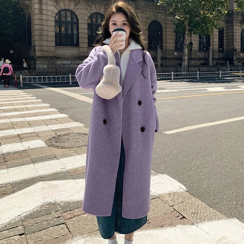 

2025 Woolen Coat Women's Loose Mid-Length Hepburn Style Autumn Winter New Korean Version Wool Blend Outerwear