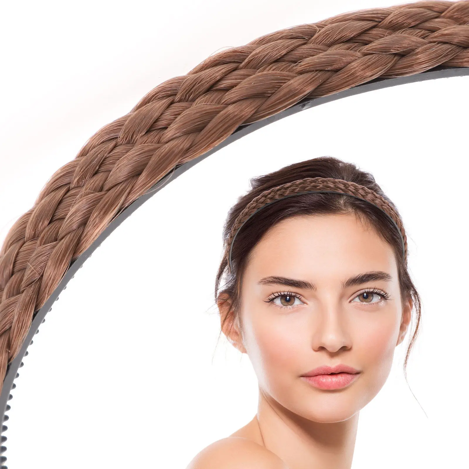 

Light Coffee Braid Plaited Braided Headband Anti-Slip Stylish Hair Hoop for Women Party Wedding Office Daily Wear Braid Hair