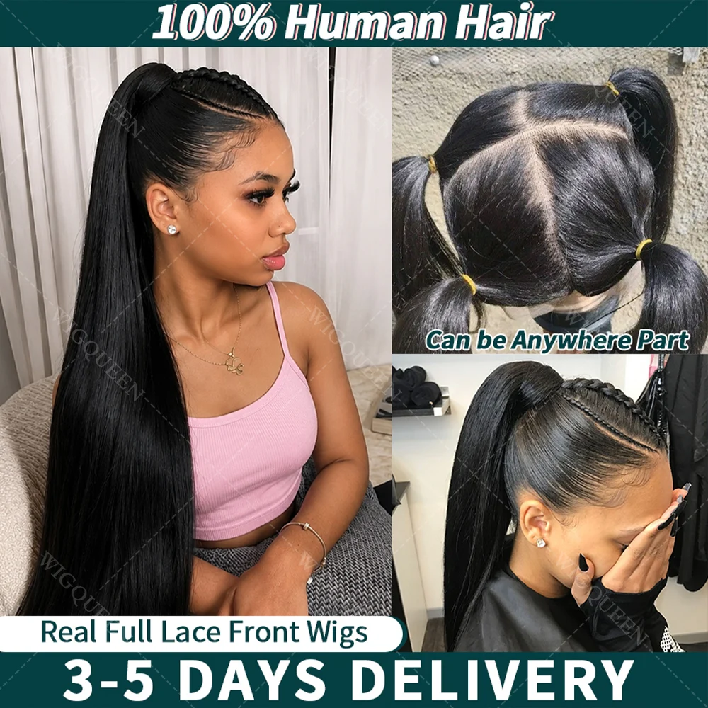 

13x5 HD Lace Frontal Straight Wigs Can ponytail 15A 100% Hand-tied Vietnamese Virgin Human Hair 250% density Real HD Fuil Lace Front Wigs Long Silky Straight Wigs Pre Plucked Full Frontal Lace Natural Black Wig Breathable Full Scalp Wigs for Black Women