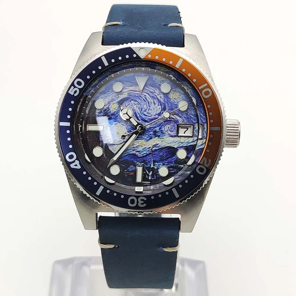 38MM Van Gogh Oil Painting Dial Men\'s Business Luxury Automatic Mechanical Watch Luminous Waterproof NH35 Men\'s Watch