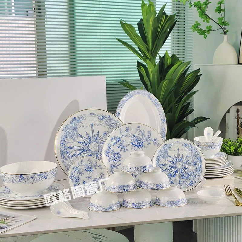 

41 шт. Dijia Bone China, тарелка для западной еды, рождественская серия, синяя бесконечная мечта, чашка Lucky Star, миска, ложка, посуда