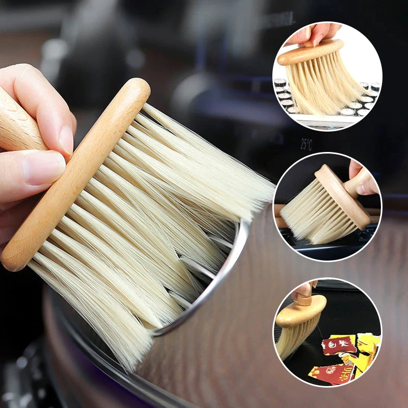 High Density Ultra Soft Detail Brush Dust Removal Brush Broken Hair Brush Hair Salon Wooden Handle Soft Hair Cleaning Brush