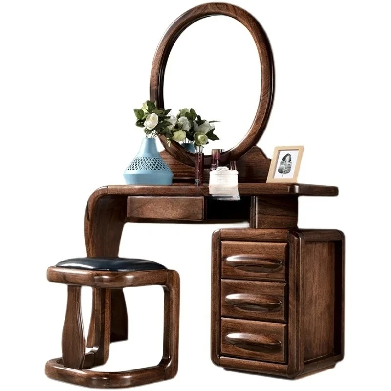 

Black walnut dresser storage integrated new Chinese solid wood makeup table large mirror