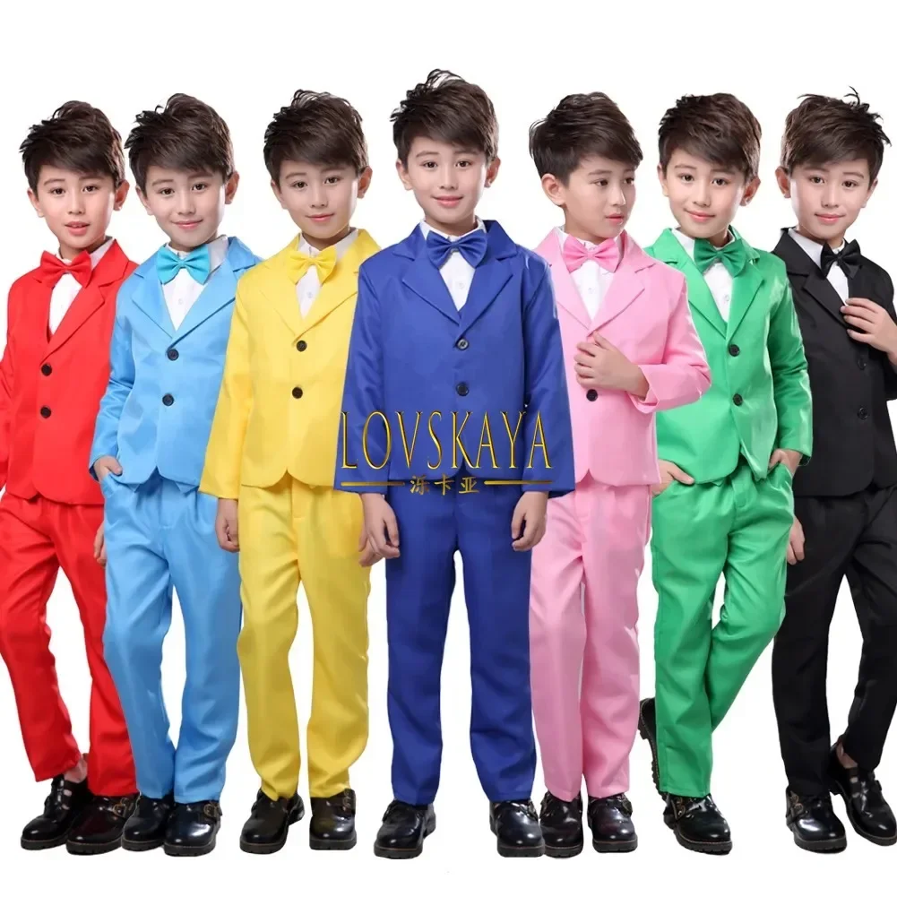 Plain Suit Formal Attire Gentleman Blazer 5Pcs Kids Boys Clothing Set for Birthday Party Wedding