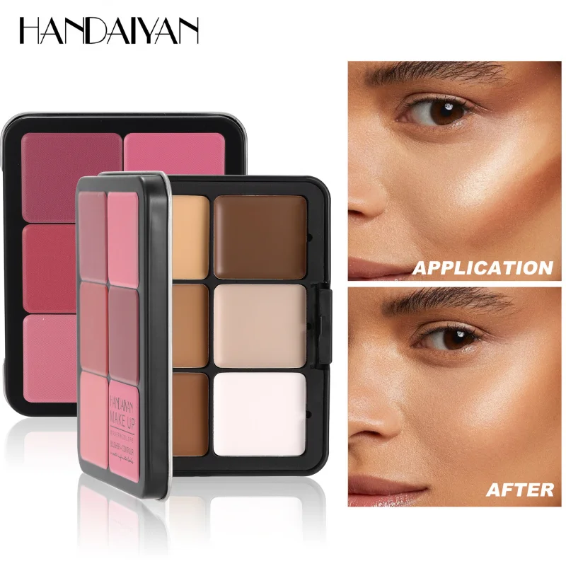 HANDAIYAN 12 - Color Blush Palette: Matte Contour, Highlighter & Blush in One, Creates Natural - looking Makeup