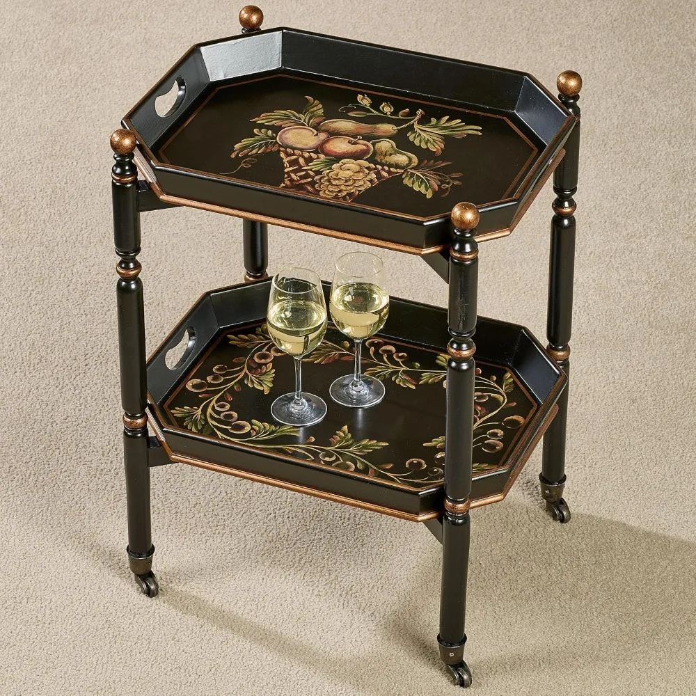 Noble Bounty Serving Cart Black Metal Rolling Bar Cart for Kitchen Dining Entertaining