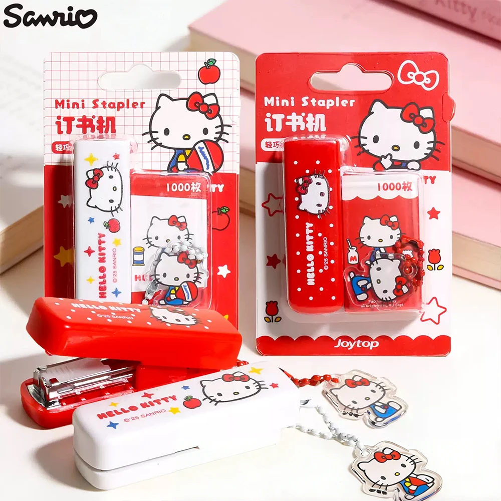 

Оригинальный набор степлеров Sanrio Easy-Press Hello Kitty, портативный мини-степлер для скрепления бумаги, канцелярские принадлежности для студентов, офиса и дома