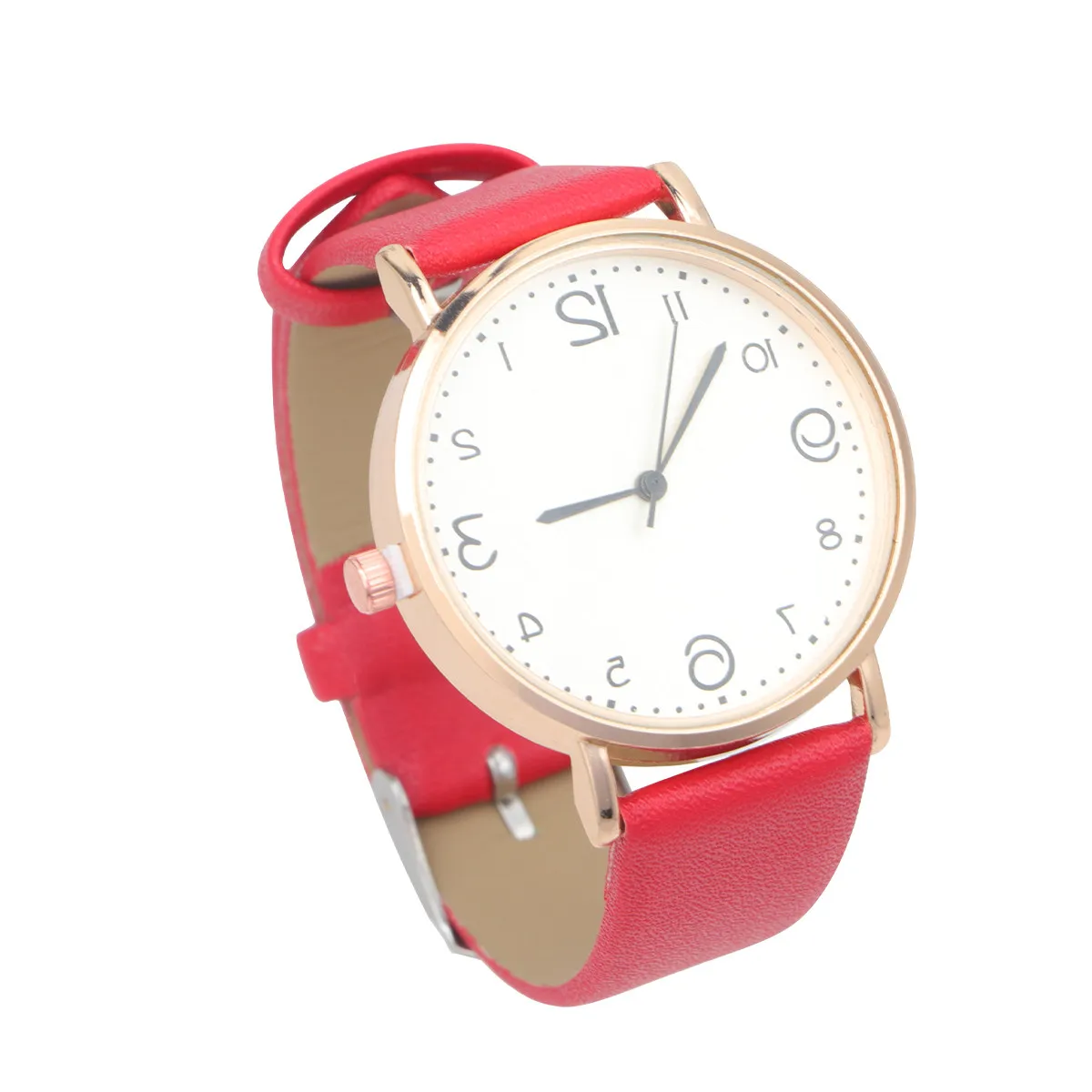 Women Quartz Watch Red PU Strap Casual Simple Stylish Wristwatch for Ladies Girls Work Party Gift Christmas Valentine