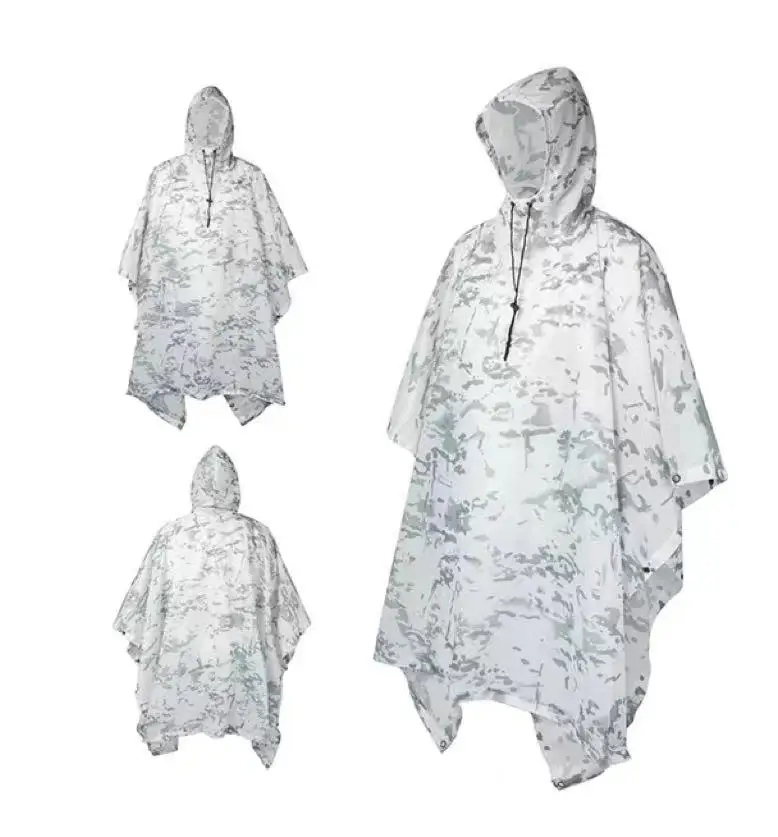 Camo Hunting Ghillie Suits, Rain Poncho, Polyester, PU Waterproof Raincoat, Environmental Emergency Rain Poncho