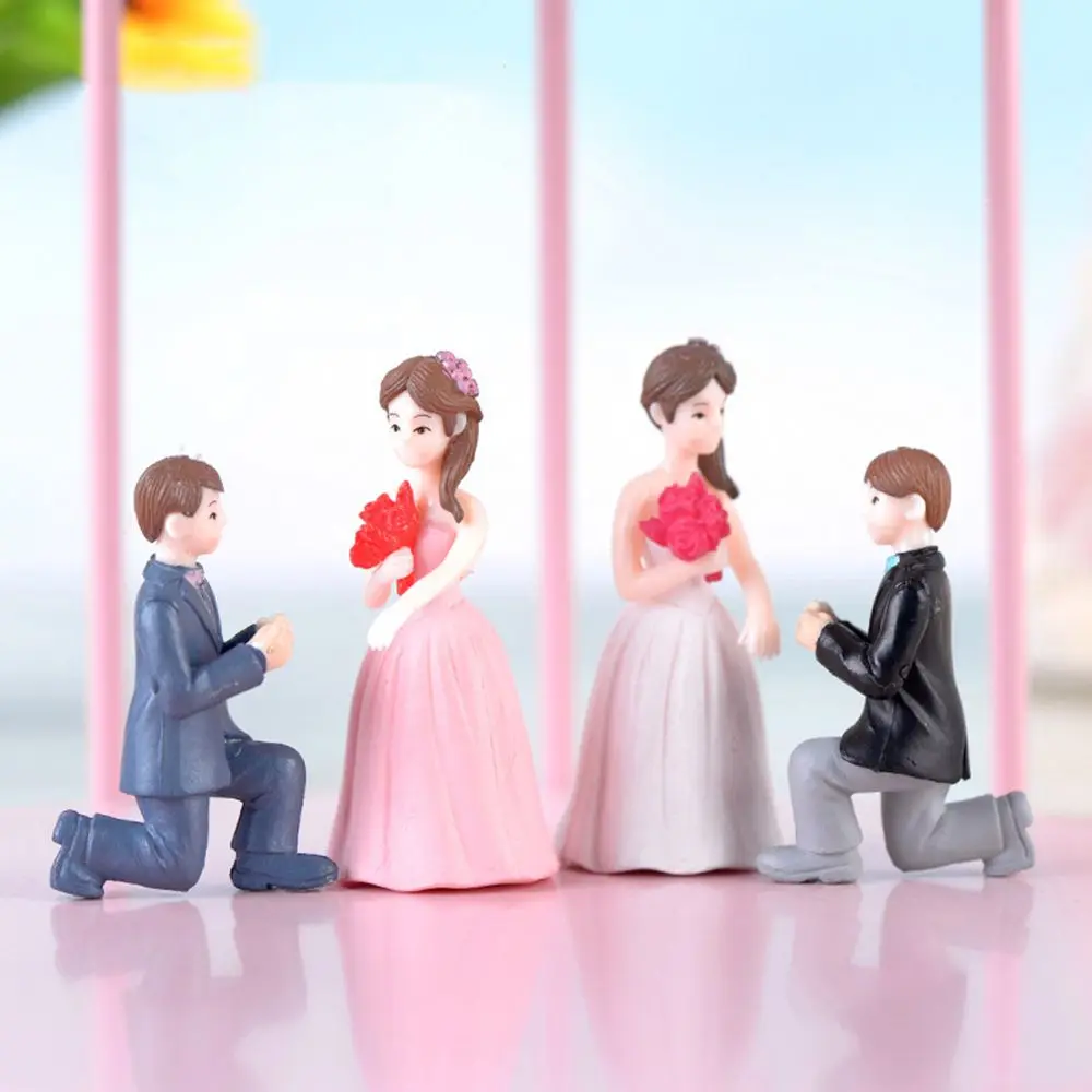 2pcs Romanic Lover Couple Wedding Figurines Marry Me Miniature Craft Ornament Fairy Garden Decoration Mini Garden Accessories