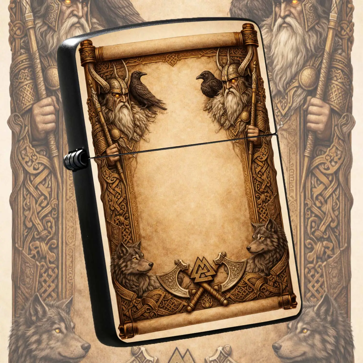 Reusable Flip-top Pocket Metal Windproof Lighter, Retro Norse-Themed with Embossed Mythic Totems, Creative and Stylish Portable Ignition Tool, Suitable for Outdoor and Daily Use, Collectible Functional Accessory Humorous and Fun Li