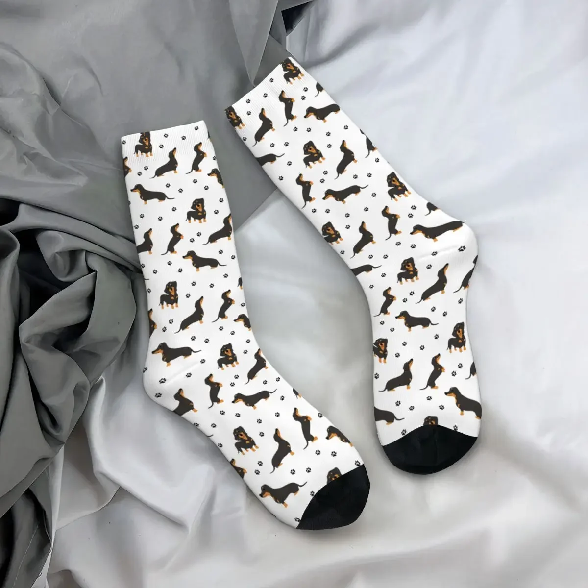 Calcetines largos con estampado de perro salchicha y patas de perro, medias absorbentes de sudor Harajuku para todas las estaciones, regalos para hombre y mujer