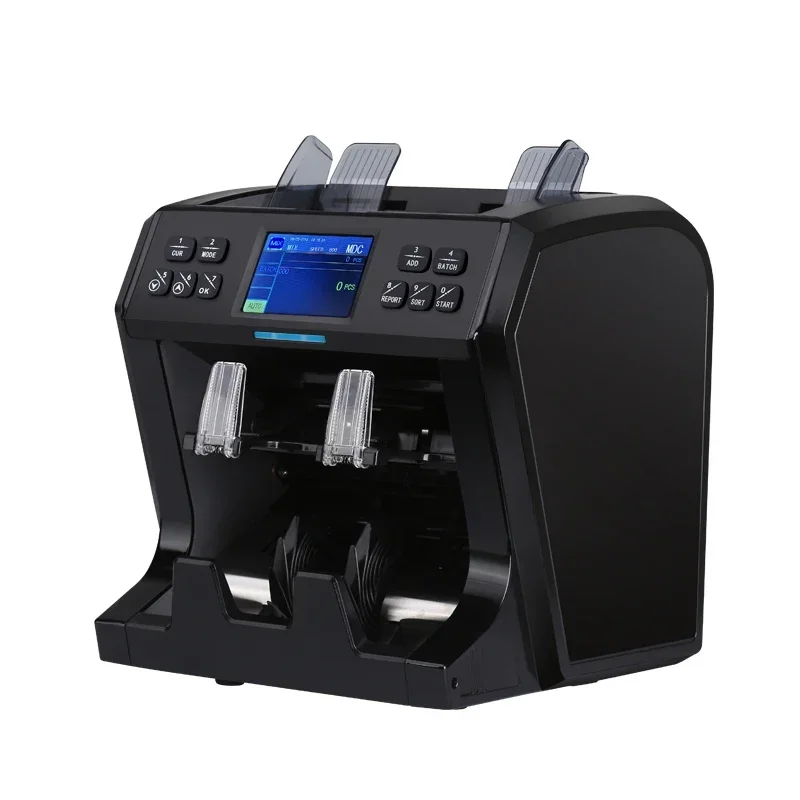 

Professional TWO pocket value cash counter currency sorter banknote mixed Total Value Amount Counter with serial printer