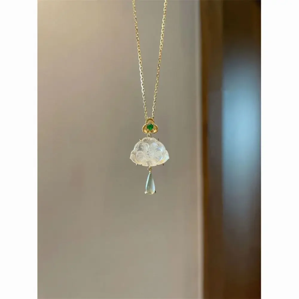 UMQ Original Ice Transparent Small Lotus Seedpod Pendant Necklace New Chinese Court Style Temperament Wild Clavicle Chain