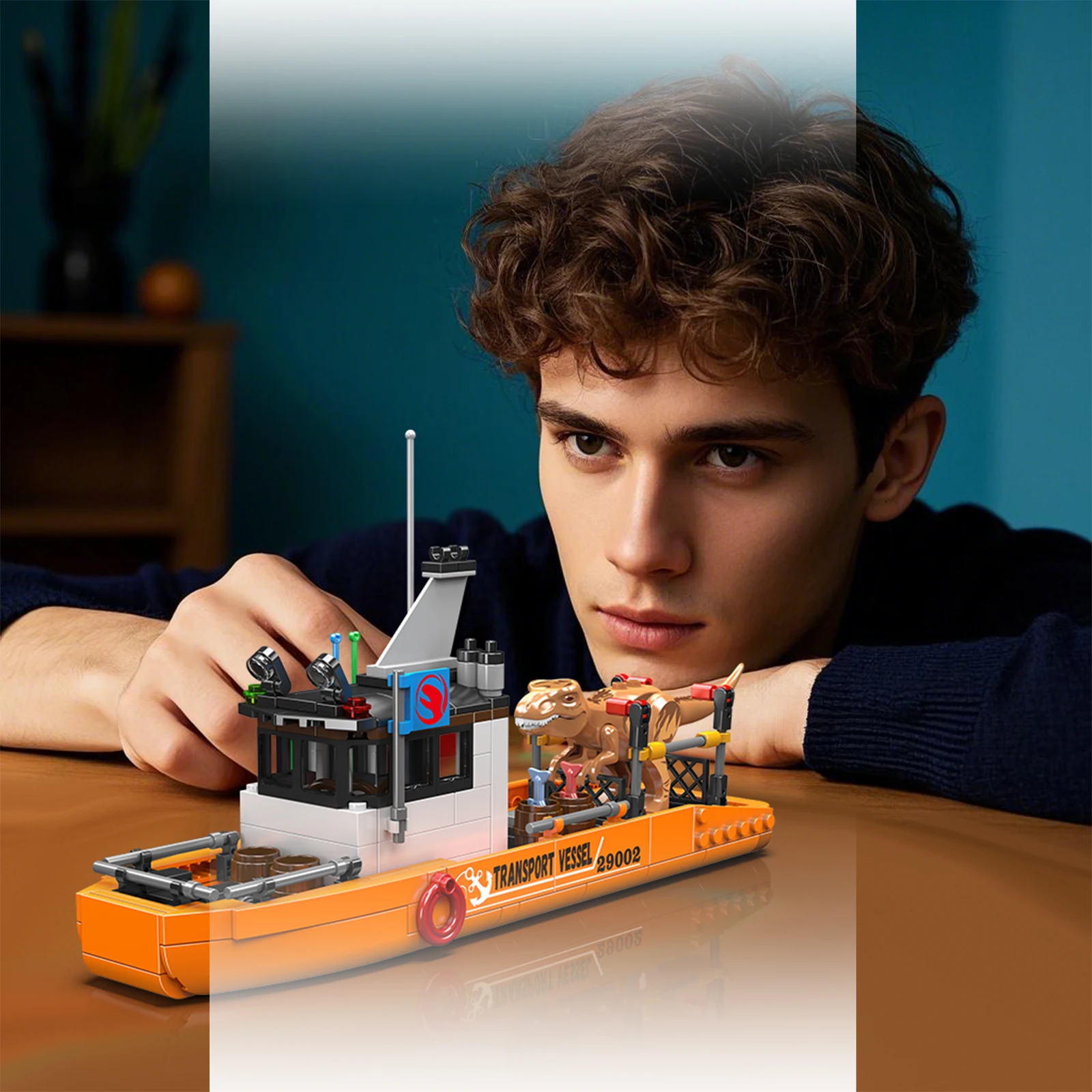 Molde King 29002 427PCS Tiranossauro Navio de Transporte Dinossauro Ovo Modelo Kit Pequenos Blocos de Construção Brinquedos