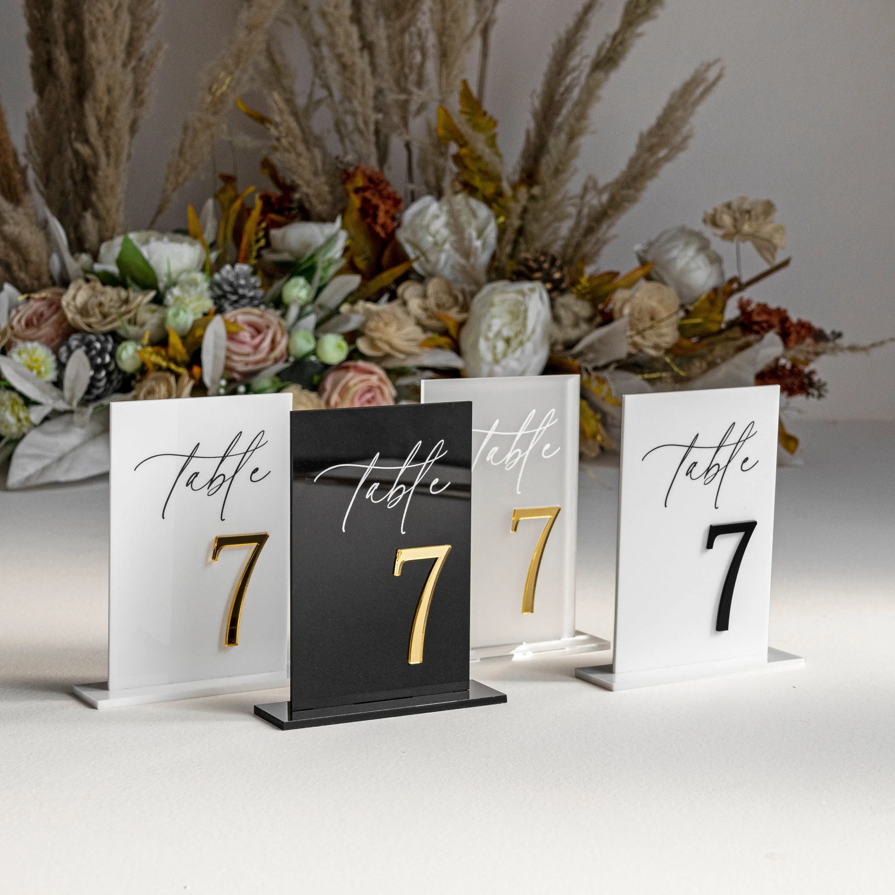 Wedding Table Decor White Arch Wedding Table Numbers With Stand Acrylic Calligraphy Wedding Signage Table Number Stand