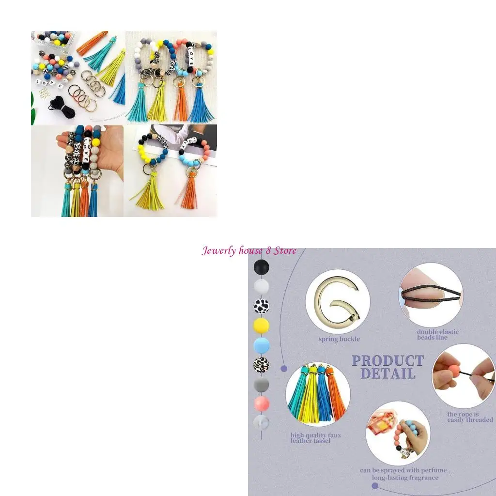 

1 Set Silicone Beads Round Hexagon Beads with Tassel Silicone