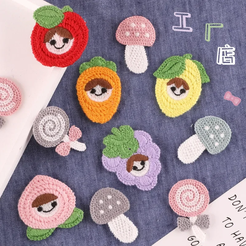 5pcs/bag Cute Cartoon Fruit Lollipop Mushroom Embroidery Patch DIY Clothing Coat Decoration Accessories Handmade Jewelry