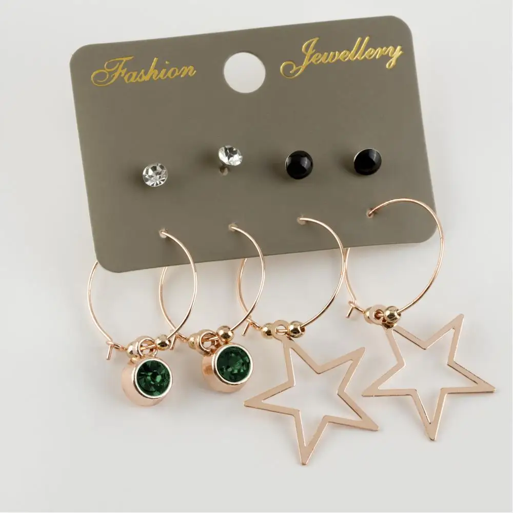 12'li Star Figured Ring Earrings