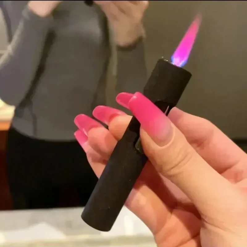 

New Trendy Girl's Fashion Pink Flame Butane Lighter Portable Windproof Refill Torch Smoking Accessories Gadget Gift 2025