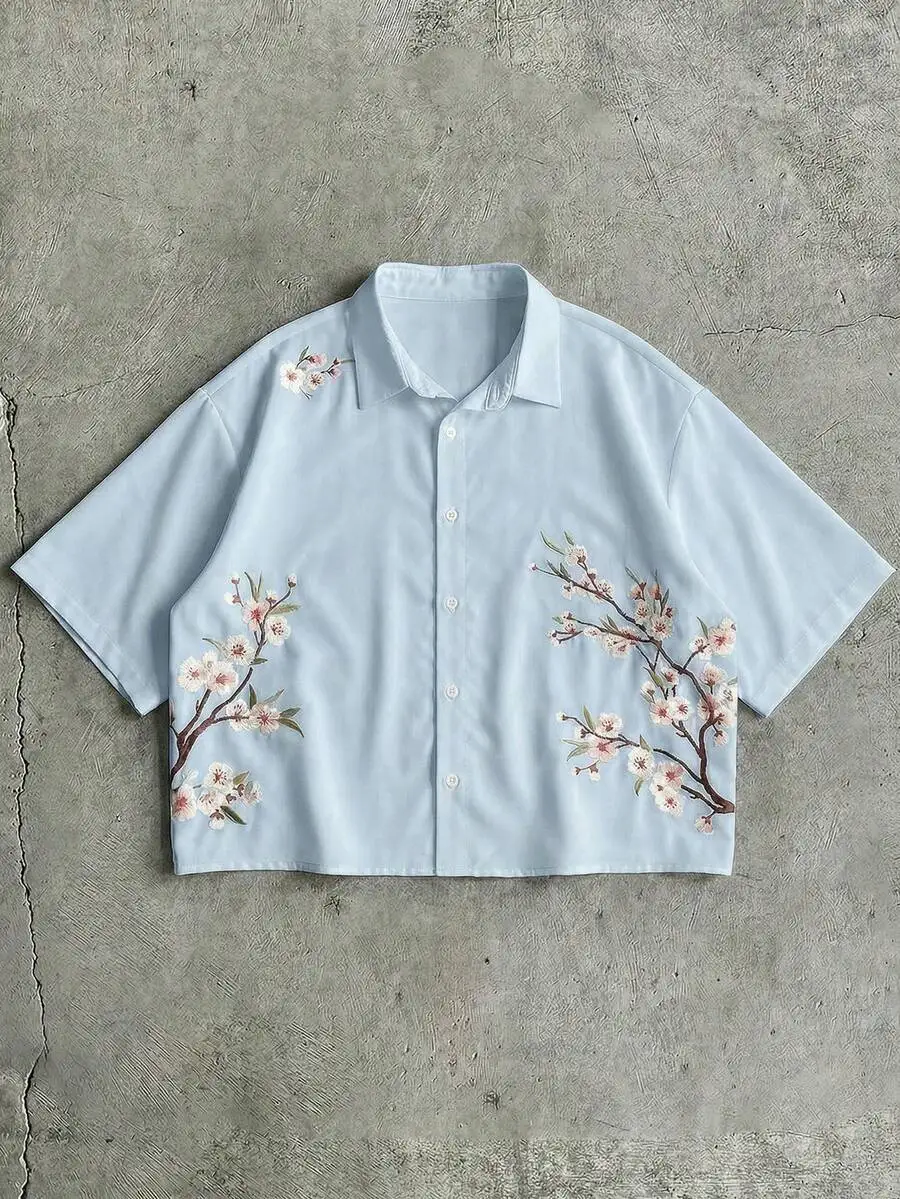

Mens Floral Short Sleeve Single Breasted Casual Shirt