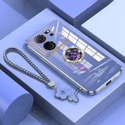 Xiaomi13T Case Luxury Diamond Ring Cover For Xiaomi 13T 12T 11T 13 12 pro Lite Phone Case With Flower Lanyard Plating Cases 13T