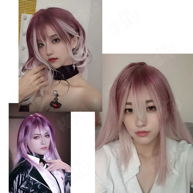 샬롬 코스프레 가발 패스 투 나우어웨 코스프레 가발 HSIU 60CM 푸시아 그라데이션 화이트 롱헤어 합성 가발 패스 투 나우어웨 가발