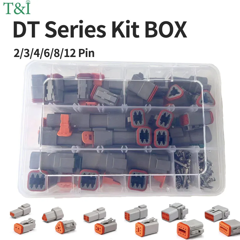 

1/5 Boxes 250pcs Deutsch DT Series Waterproof Wire Connector Kit Automotive Sealed Plug with Pins DT06-2/3/4/6S DT04-2/3/4/6P