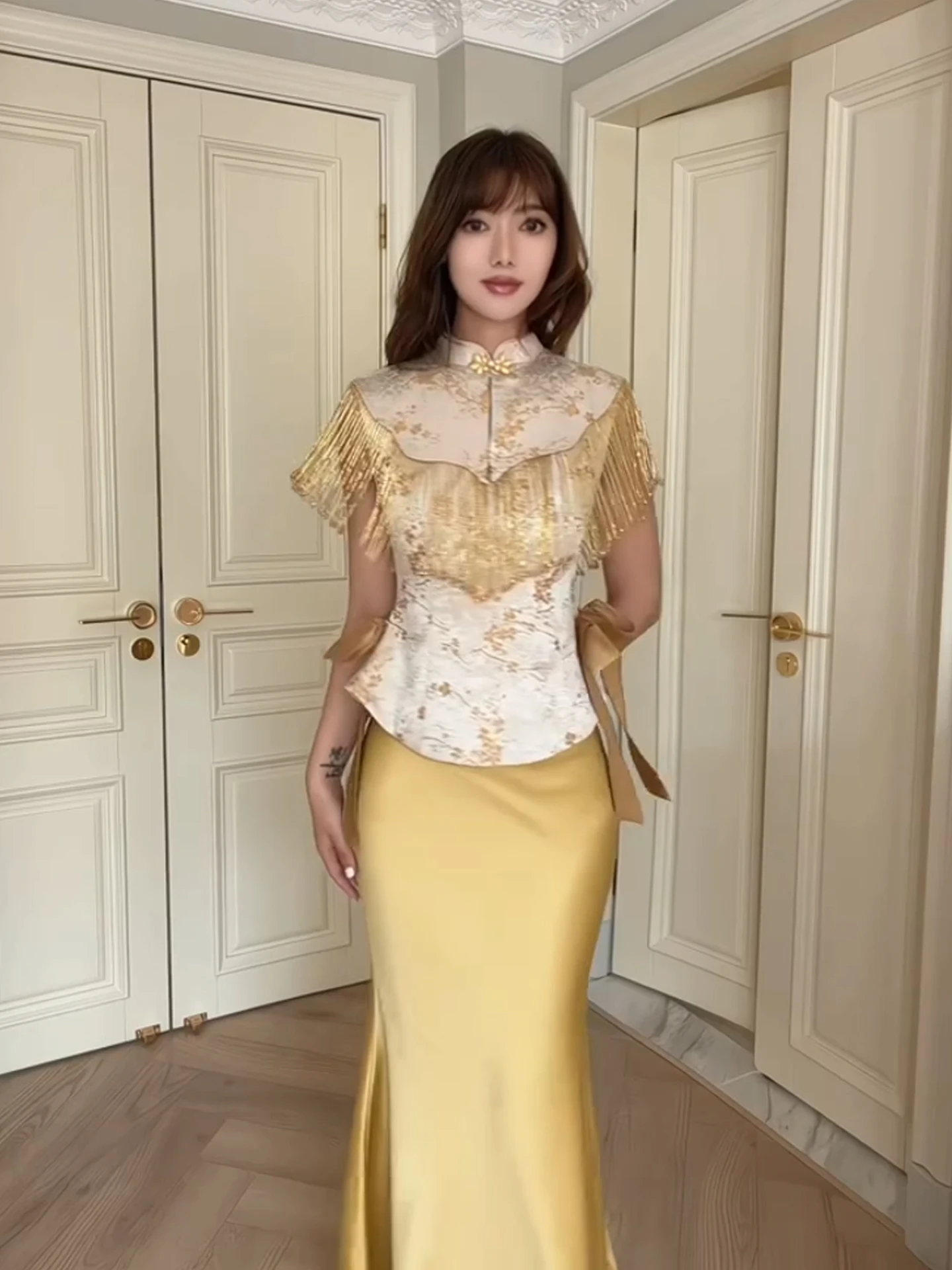 Elegant Long Wedding Dress for Engagement Return Home Ceremony Simple Chinese Style Bride Gown Evening Party Performance