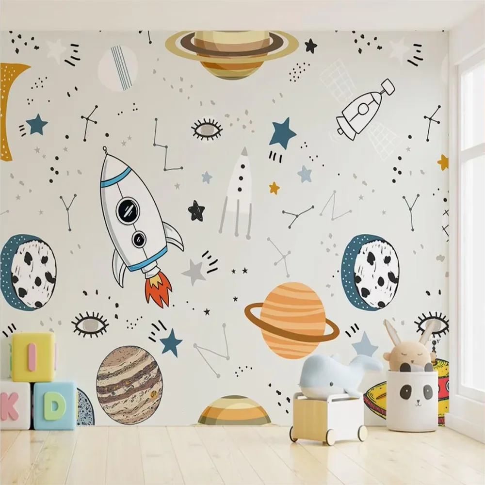custom cartoon spaceship rocket 3D mural wallpaper for children's room background wall papers home decor wall decoration items