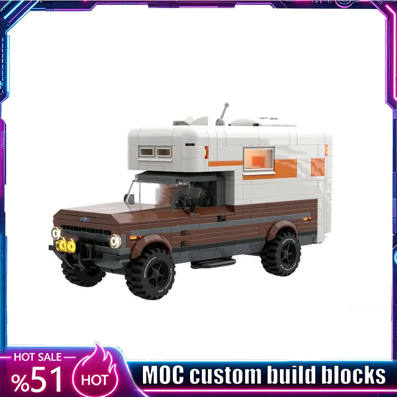 575Parts Classic Pickup Camper Vehicle Model MOC Custom Puzzle DIY Assembly Building Blocks Adventure Toy Holiday Popular Gifts