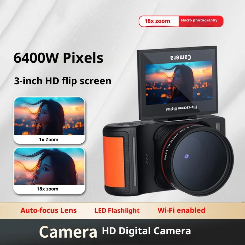 

4K UHD Monocular Telescope Camera Portable WIFI Digital Camera 64MP Student Mirrorless Camcorder with 3 Inch Flip Screen