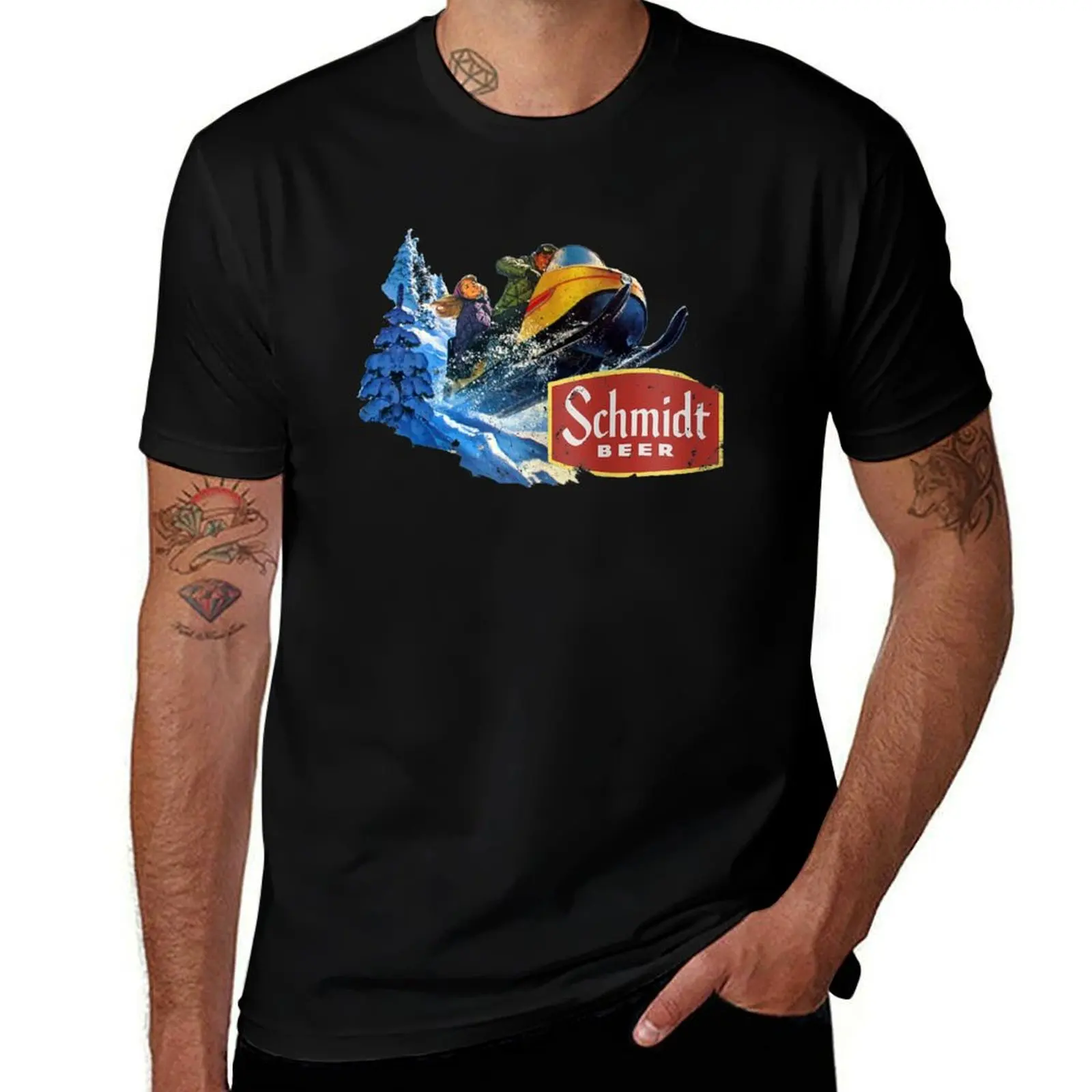 Schmidt Beer Snowmobile T-Shirt Basic Casual Short Sleeve Cotton Shirt