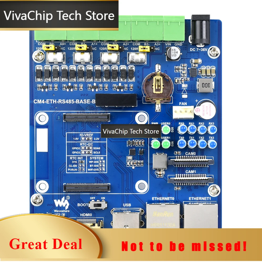 Raspberry Pi 4 8Gb Ram Kit - VivaChip TechCM4 IO Board RS485 Carrier