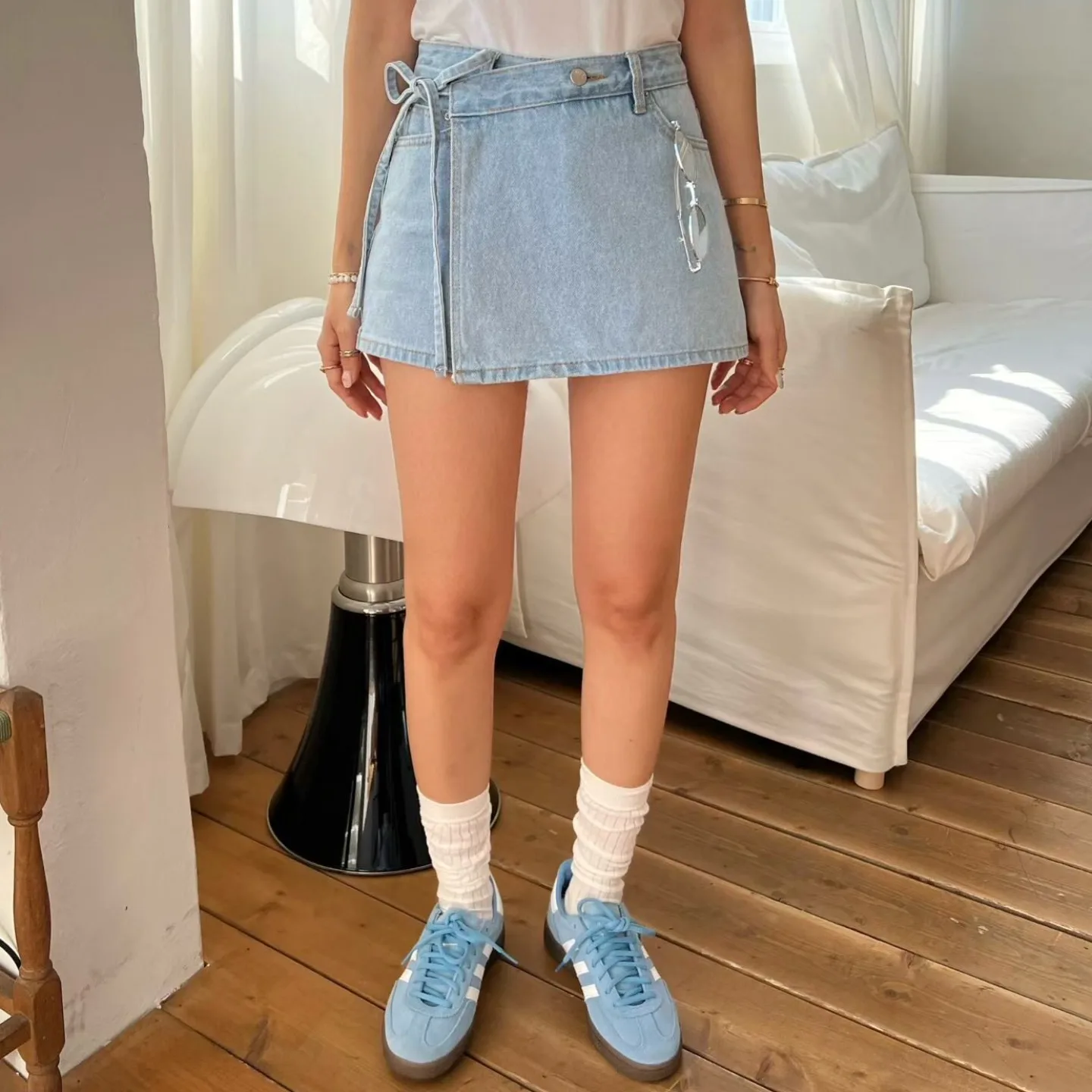Spring Summer Denim  Skirt Pants Retro Style Women's Commute Fashion Cotton Material A-Line Silhouette Zipper Closure