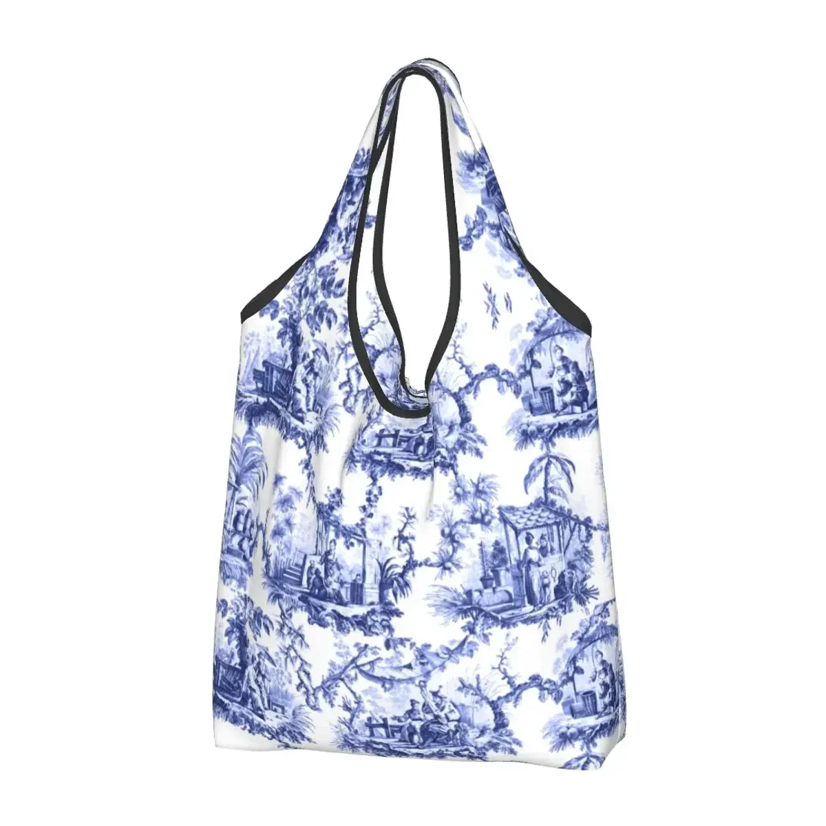 Blue And White Delft Chinoiserie Toile Grocery Shopping Bags Funny Shopper Tote Shoulder Bag Large Capacity Portable Handbag