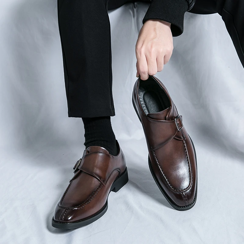 

Men's business casual leather shoes cowhide retro round head British leather shoes men's leather big head men's shoes tide