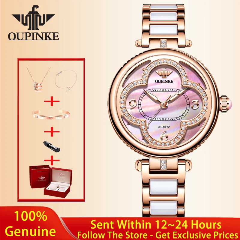OUPINKE 3272 Top Brand Women Watch Luxury Fashion Women Original Watch Japanese Movement Rotating Case Dress Elegant Women Watch