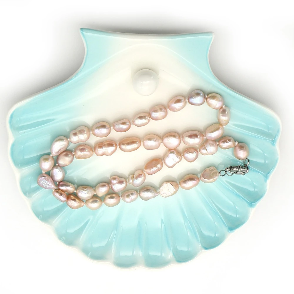 

9-10mm Baroque Pearl Straight Hole Beaded Necklace Irregular Freshwater Double-sided Glossy Pearl Unique Jewelry Gift 1 Strand