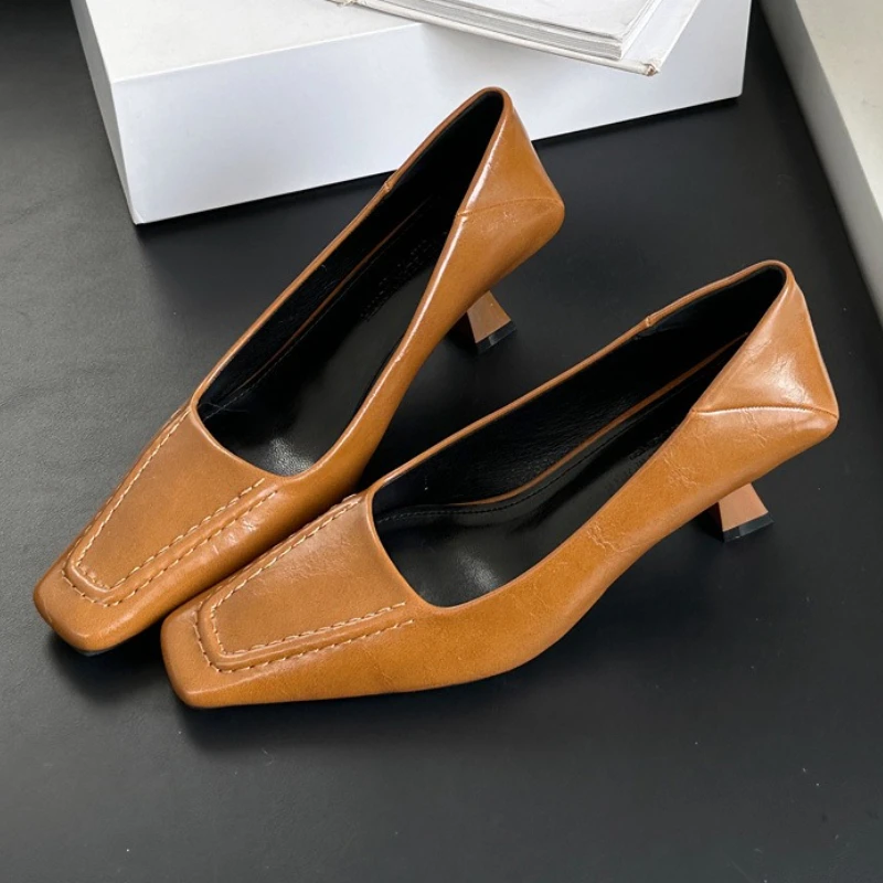 

Модные женские туфли-лодочки во французском стиле на среднем каблуке, дизайнерские туфли с квадратным носком на мелком офисном каблуке, элегантные туфли для банкета и вечеринки, Zapatos De Mujer