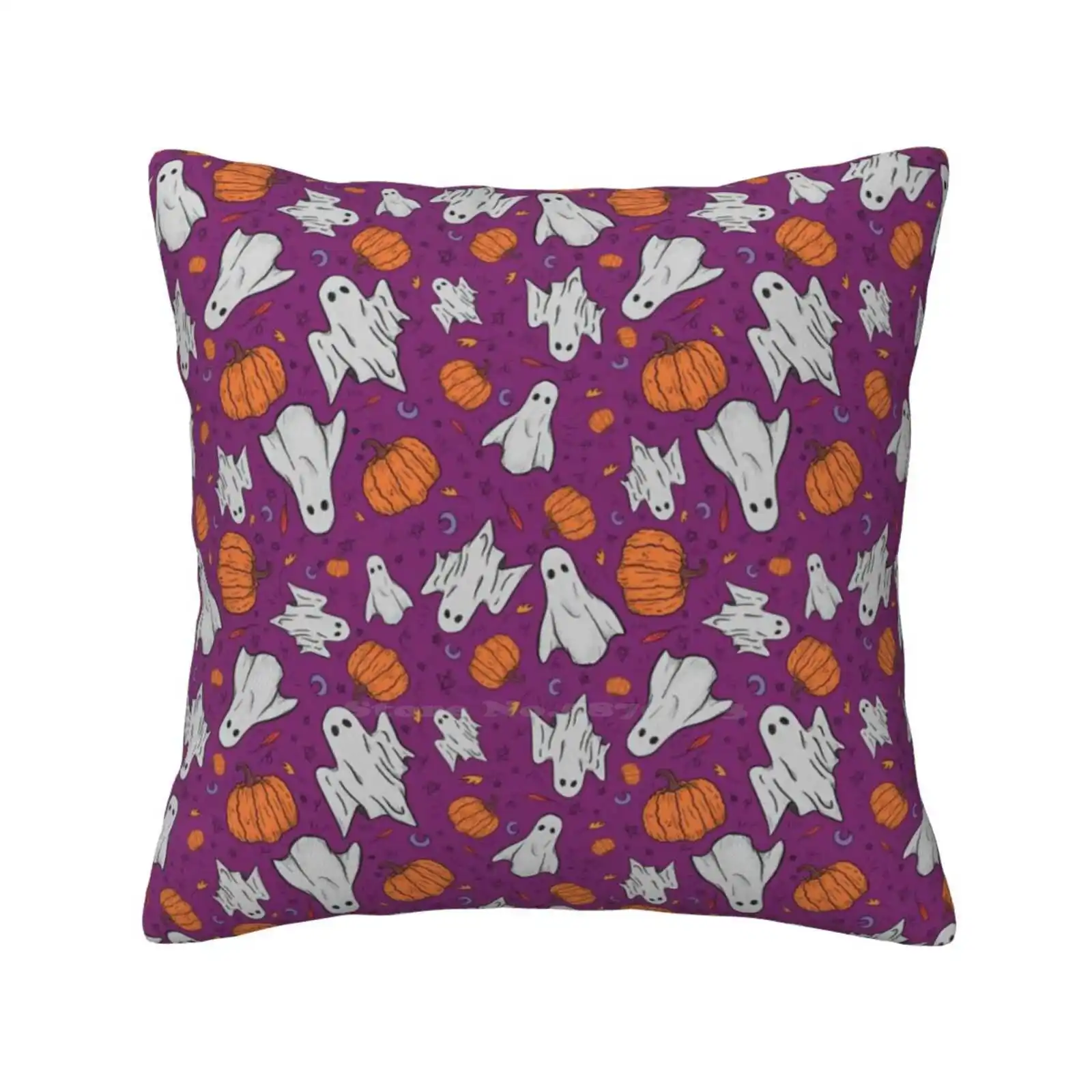 Pumpkin And Ghost Pattern Funny Cute Decor Square Pillowcase Pumpkin Ghost Scary Halloween Cute Spooky Season Autumn Fall Trick