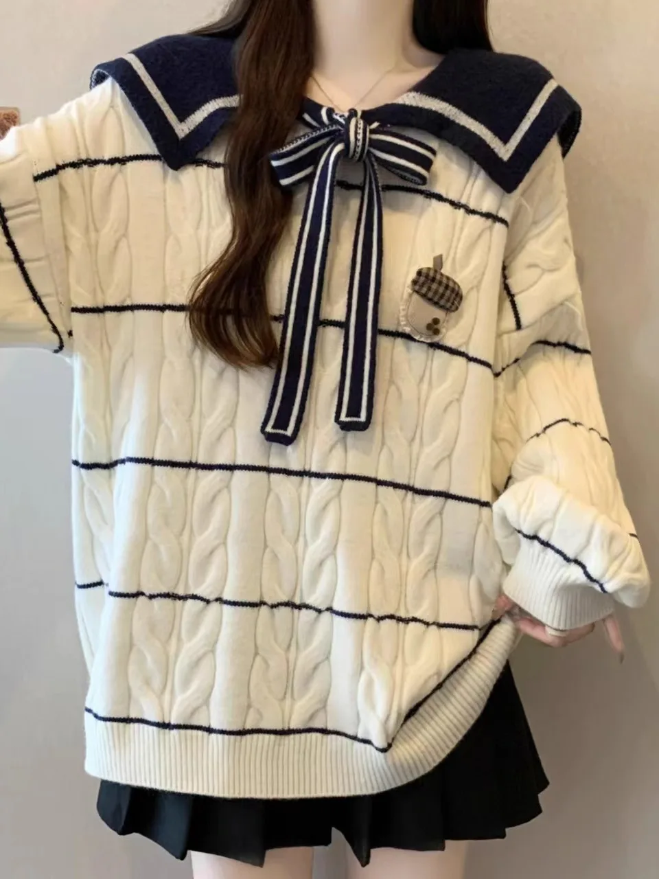 

Женский свитер с воротником-стойкой в полоску, с длинными рукавами, осенне-зимний, больших размеров, средней длины, вязаный топ, повседневный, для работы, свободного кроя